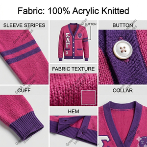 custom sorority sigma gamma lambda <b>cardigan</b> <b>sweater</b> Greek letter Women's <b>Cardigans</b> embroidery chenille logo Greek letter varsity - Product Image 4