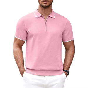Camisa para Hombre al por Mayor, Color Rosa Claro, con Ribete Blanco en Cuello y Puños, Cierre de Media Cremallera Metálica, 100% Algodón Tejido - Product Image 4