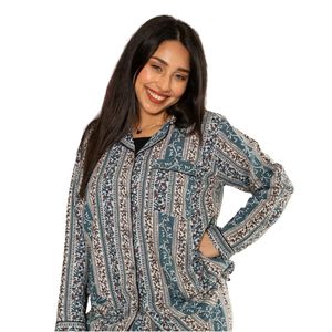 <b>Women</b> Grey Blue Geometric Print Pajama Set Long Sleeve Button Up Shirt Matching <b>Pants</b> Elegant Sleepwear <b>Lounge</b> Wear Manufacturer - Product Image 5