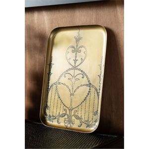 Bandeja de Servicio Decorativa con Diseño Floral Esmaltado, Rectangular, de Metal, con Asa Dorada, para Decoración del Hogar y Cocina, Venta al Por Mayor - Product Image 2