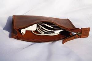Full Grain Leather <b>Cable</b> Organizer Luxury Desk Cord Tidy Travel Tech Wrap Wire Management Case Verified Supplier LCO-0017 - Product Image 6
