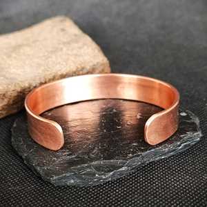 Smooth Solid <b>Copper</b> Cuff Bracelet for Men and Women – Plain Brushed Finish Open <b>Bangle</b>, Handmade Minimalist Metal Stacking Wrist - Product Image 2