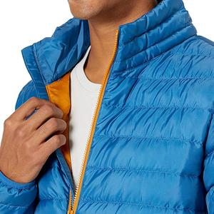 URBANGAZER Men's Blue Puffer Jacket Windproof Casual Stand Collar <b>Covered</b> <b>Button</b> Closure Eco-Friendly Breathable Thick Winter - Product Image 6