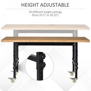 59\" Height Adjustable Garage Workbench with Wheels Bamboo Tabletop Durable Workstation Tool Table for Woodworking - Product Image 4