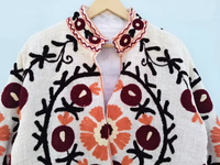 Veste bomber florale brodée à la main de Jaipur, style bohème, hiver automne, col montant tissé, coton unisexe