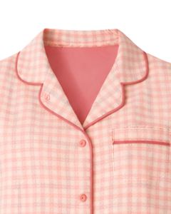 ชุดนอนผู้หญิงลายตารางสีชมพูพีช แขนยาว ติดกระดุม ผ้าฝ้ายนุ่ม ชุดนอนสองชิ้น ชุดนอนสบายๆ - Product Image 5