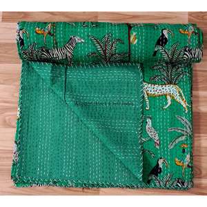 Top selling animal Printed Reversible Vintage Eco-Friendly All-Season <b>Double</b> Size Organic 100% Cotton Kantha Spread Printing - Product Image 5