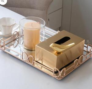 Caja de pañuelos de metal dorado, diseño glamuroso, forma rectangular duradera - Product Image 2