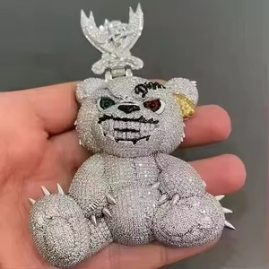 Pendentif Ours Punk avec Micro-Pavé de Strass en Cristal, Breloque Dessin Animé Plaqué Argent 925, Bijou Unisexe - Product Image 4