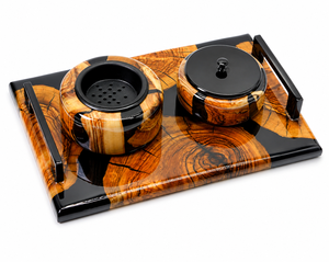 Brûleur d'encens artisanal en bois de santal avec incrustation de feuille d'or et récupérateur de cendres en laiton, utilisation aromatique toute saison - Product Image 5