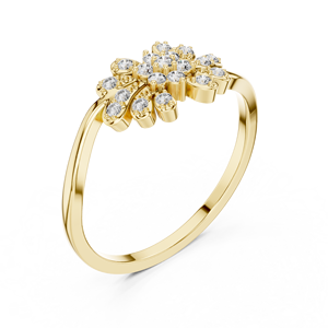Bague en or jaune avec grappe florale et accents de diamants de laboratoire, élégante bague de promesse à motif floral pour femme - Product Image 1