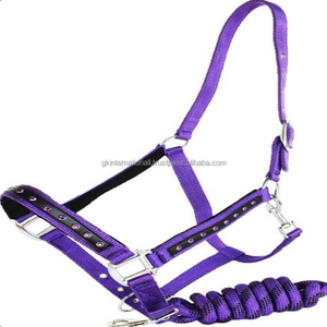 Ensemble de licou de cheval coloré collier de tête de cheval en Nylon réglable corde de plomb avec cheval raccords en or Rose - Product Image 5