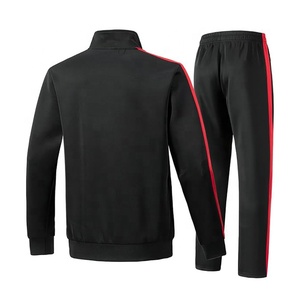 Ensemble de survêtement pour homme noir et rouge à rayures, fermeture éclair intégrale, sportif, décontracté, vêtements de sport, séchage rapide, polyester, tenue d'automne - Product Image 2