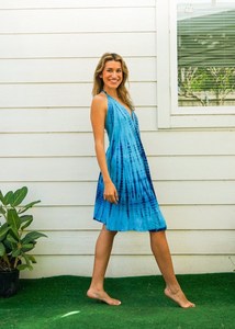 Vestido Maxi Tie Dye de Diseño Moderno, Multicolor, Estampado Sólido, Estilo Lindo, Sin Mangas, Lino, Cintura Natural, Estilo Vacacional, Corte en A - Product Image 4