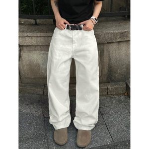 Jean en denim beige taille haute coupe droite pour homme – Écologique, respirant, mode estivale, délavage clair, style vintage, tailles 26-40, moderne - Product Image 4