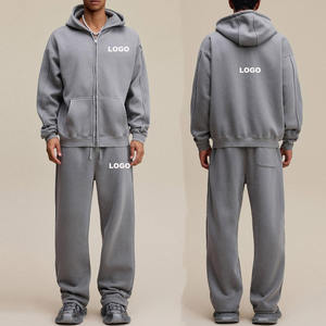 Conjunto de Sudadera con Capucha y Pantalones de Chándal de Forro Polar Grueso Bordado con Cremallera de Cuarto y Efecto Desgastado, Fabricado a Medida - Product Image 1