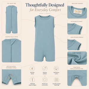 บอดี้สูทสีน้ำเงินอมเทาแบบไม่มีแขนพร้อมซิป |   เสื้อผ้าเด็กแบบยืดหยุ่น ระบายอากาศได้ดี เหมาะสำหรับทุกเพศทุกวัย ผลิตจากผ้าฝ้าย นุ่มสบาย ใส่ได้ทุกคน - Product Image 3