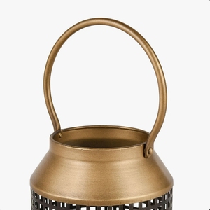 Lanterne à bougie en métal doré et noir - Porte-bougie suspendu industriel avec poignée pour la décoration intérieure, le jardin et la terrasse - Product Image 2