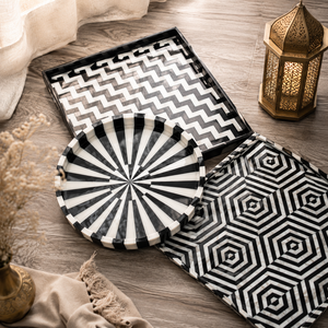 Juego de bandejas para servir con incrustaciones de nácar |   Bandeja Redonda de Madera Hecha a Mano |   Decoración Árabe para el Hogar para el Ramadán y el Eid, Regalo de Lujo para Servir en la Cocina - Product Image 1