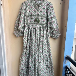 2026 Hot Selling Bohemian Maxi <b>Dress</b> for Women Round Neck Long Sleeve Floral Print 100% Cotton Casual Style Long Maxi <b>Dress</b> - Product Image 1
