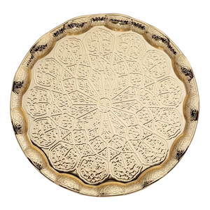 Elegant Nature-Inspired Gold Metal Tray Artistic <b>Bird</b> Motif Side Handles Pitted Texture Circular Decorative <b>Platter</b> for Home - Product Image 6