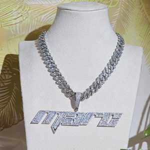 <b>Iced</b> <b>Out</b> Letter Pendant Necklace, Custom Cuban <b>Chain</b>, Hip Hop Jewelry, 925 Silver Hip hop style Necklace, Moissanite Jewelry - Product Image 4