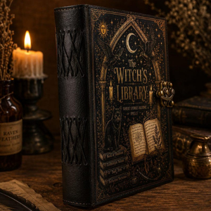 Diario de Cuero The Witch Library, Cuaderno Gótico Dark Academia, Grimoire Luna y Cuervo, Diario de Escritura Vintage, Regalo - Product Image 4