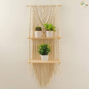 Élégante étagère murale ronde en jute naturelle tissée à la main, motif vertical, décoration d'intérieur, style Art Déco - Product Image 2