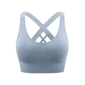 Sujetador deportivo de alto soporte con espalda cruzada para mujer, negro, sin costuras, cómodo, suave, top corto para yoga, transpirable, de secado rápido, para fitness - Product Image 1