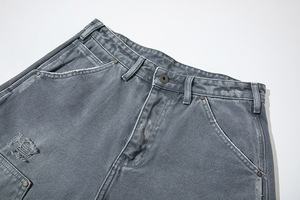 Shorts en jean cargo déchirés de luxe pour homme, style streetwear, coupe ample, double genou, effet usé, fabrication sur mesure - Product Image 6