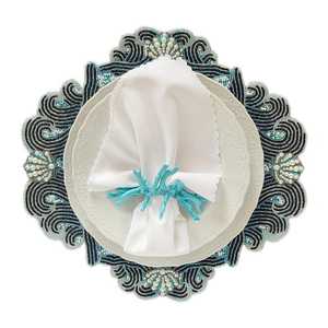Mantel Individual de Tela Bohemio Hecho a Mano con Cuentas, Diseño Irregular Azul y Blanco, Tapete Decorativo para Mesa - Product Image 5
