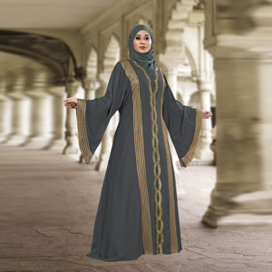 Abaya islamique modeste Nida pour l'Aïd, col en V, broderies, panneaux ornés, élégante, fluide, manches longues, longueur au sol, vêtements pour femmes - Product Image 3