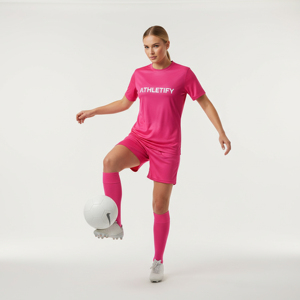 ชุดฟุตบอลหญิงแบบกำหนดเองได้ เสื้อและกางเกงขาสั้น ชุดโพลีเอสเตอร์ 100% ระบายอากาศได้ดี น้ำหนักเบา ชุดยูนิฟอร์มแบบดิจิทัล - Product Image 1