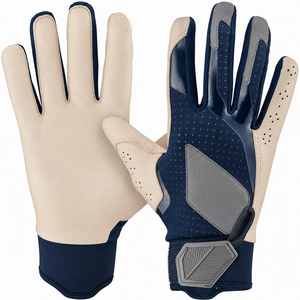 Premium Quality Sinewy Sports Batting Gloves | Cream Navy Polyester/Cotton Ambidextrous <b>Hook</b> Loop Closure Breathable - Product Image 1