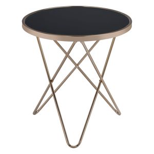 Table basse ronde finition champagne avec plateau en verre noir - Product Image 1