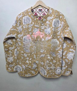 Handmade <b>Women</b> Cotton Quilted Knitted Breathable <b>Jacket</b> Indian Traditional Jaipuri Floral Sanganeri Flock Print Full Sleeve - Product Image 4