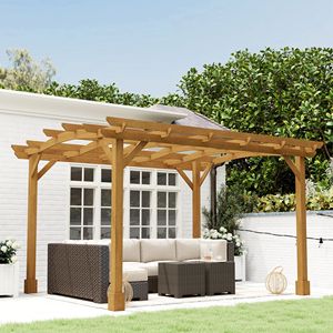 Pergola Moderna in Legno 3x3,6m con Tetto Arcuato Marrone Scuro, Gazebo da Esterno con Traliccio per Piante Rampicanti - Product Image 2