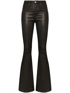 Pantalon évasé pour homme en cuir véritable noir à taille haute avec rivets décoratifs, fermeture éclair, style gothique, pour l'automne - Product Image 2