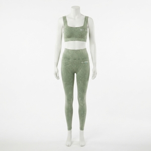 Ensemble de leggings et soutien-gorge de sport vert sauge délavé pour femme, taille haute, pour la gym, le yoga et l'entraînement - Product Image 2