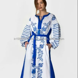 2024 nueva venta al por mayor 100% algodón nueva moda bordado ucraniano Boho Vintage vestidos - Product Image 1