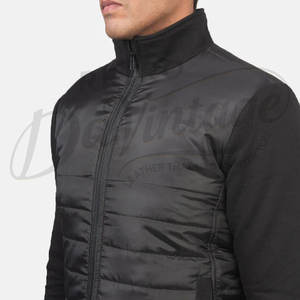 Chaqueta híbrida acolchada negra para hombre, corte ajustado, parte delantera acolchada con mangas de algodón y forro polar, informal, cálida para invierno, con cierre de cremallera. - Product Image 5