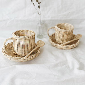 Juguetes de ratán para niños, los más vendidos, juego de té de madera ecológico, taza y platillo de juguete en miniatura - Product Image 1