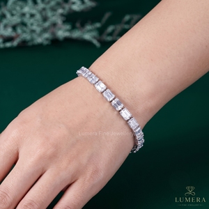 Premium Emerald Cut LAB GROWN DIAMOND 9K 10K 14K 18K <b>WHITE</b> GOLD Tennis <b>Bracelet</b> for Women Wedding Jewelry - Product Image 4
