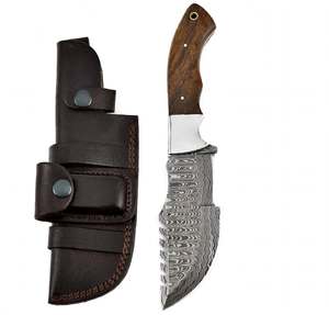 Cuchillo de hoja fija de acero de Damasco hecho a mano con mango de madera personalizado, herramienta EDC multiusos - Product Image 1