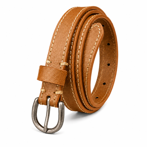 Ceinture en cuir véritable marron pour femme, style décontracté, avec boucle métallique et bords cousus, vente en gros, fournisseur et fabricant de ceintures habillées pour femmes - Product Image 1
