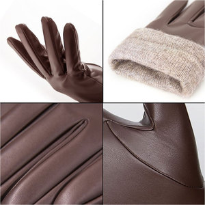 Gants en cuir de haute qualité marron, doublure thermique en cachemire, compatibles écran tactile, écologiques, pour usage quotidien en hiver - Product Image 5