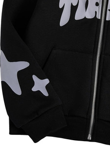 Sudadera con capucha extragrande con cremallera y estampado gráfico, estilo casual urbano, mezcla de algodón premium, con cremallera completa, unisex, a la moda. - Product Image 6