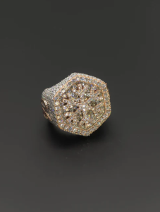 Anillo de Diamantes de Lujo en Plata 925 con Oro Rosa, Diseño Hexagonal de Copo de Nieve, Corte Brillante Redondo, Diamantes Cultivados en Laboratorio, Unisex, para Uso Diario - Product Image 2