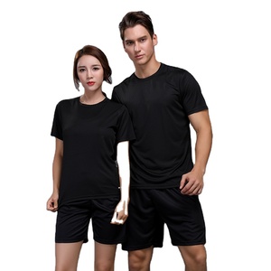 T-shirt unisexe noir à col rond, manches courtes, coupe classique, uni, séchage rapide, tricoté, respirant, 100% coton molletonné, style sportif - Product Image 1
