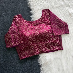 Blusa Dhola de Seda Azul con Bordado Floral, Manga Larga, Corte Recortado, Secado Rápido, Absorbe la Humedad, Conjunto Étnico Indio Pakistaní para Mujer - Product Image 6